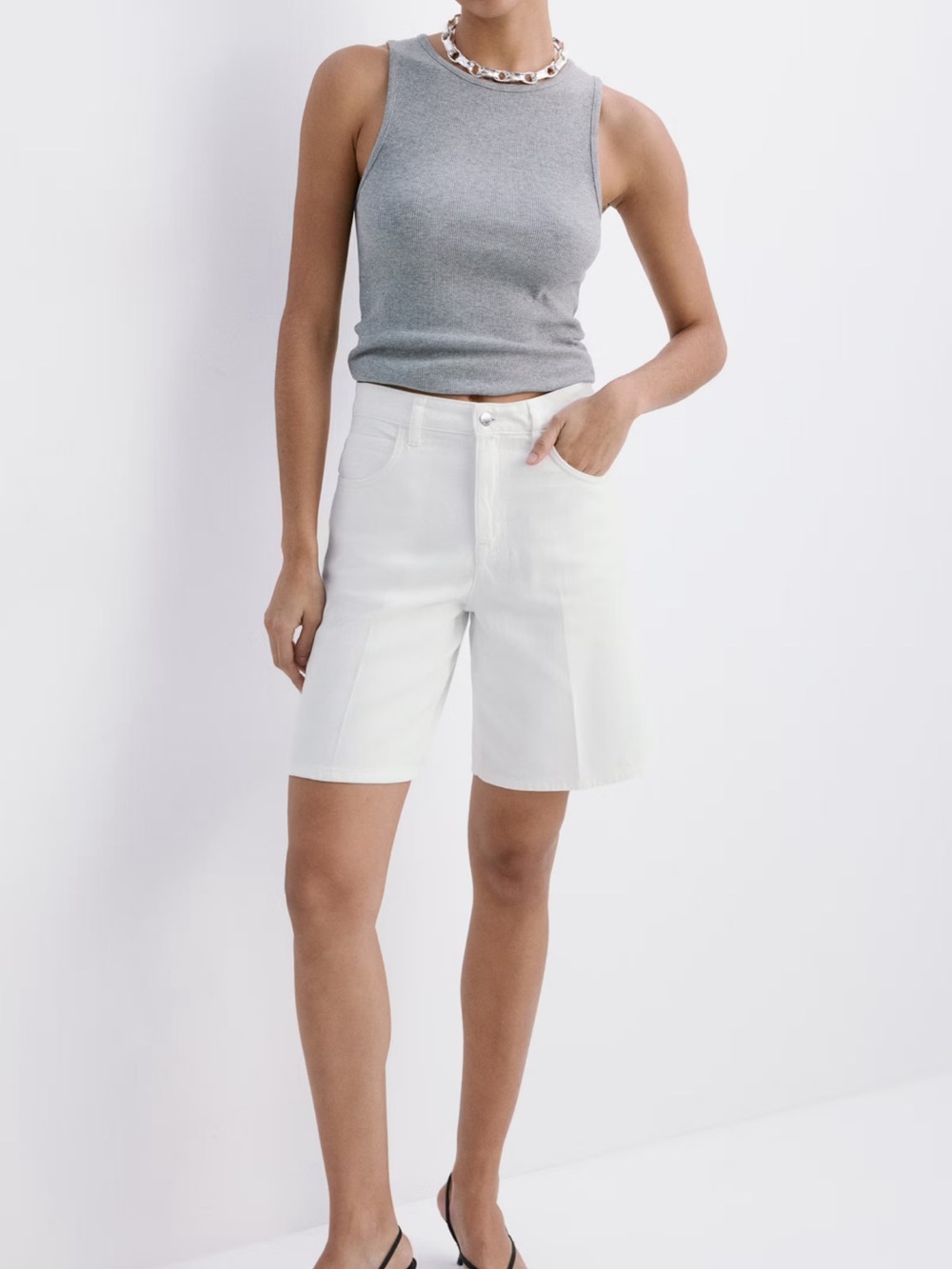 Mango Straight-Fit Denim Bermuda Short